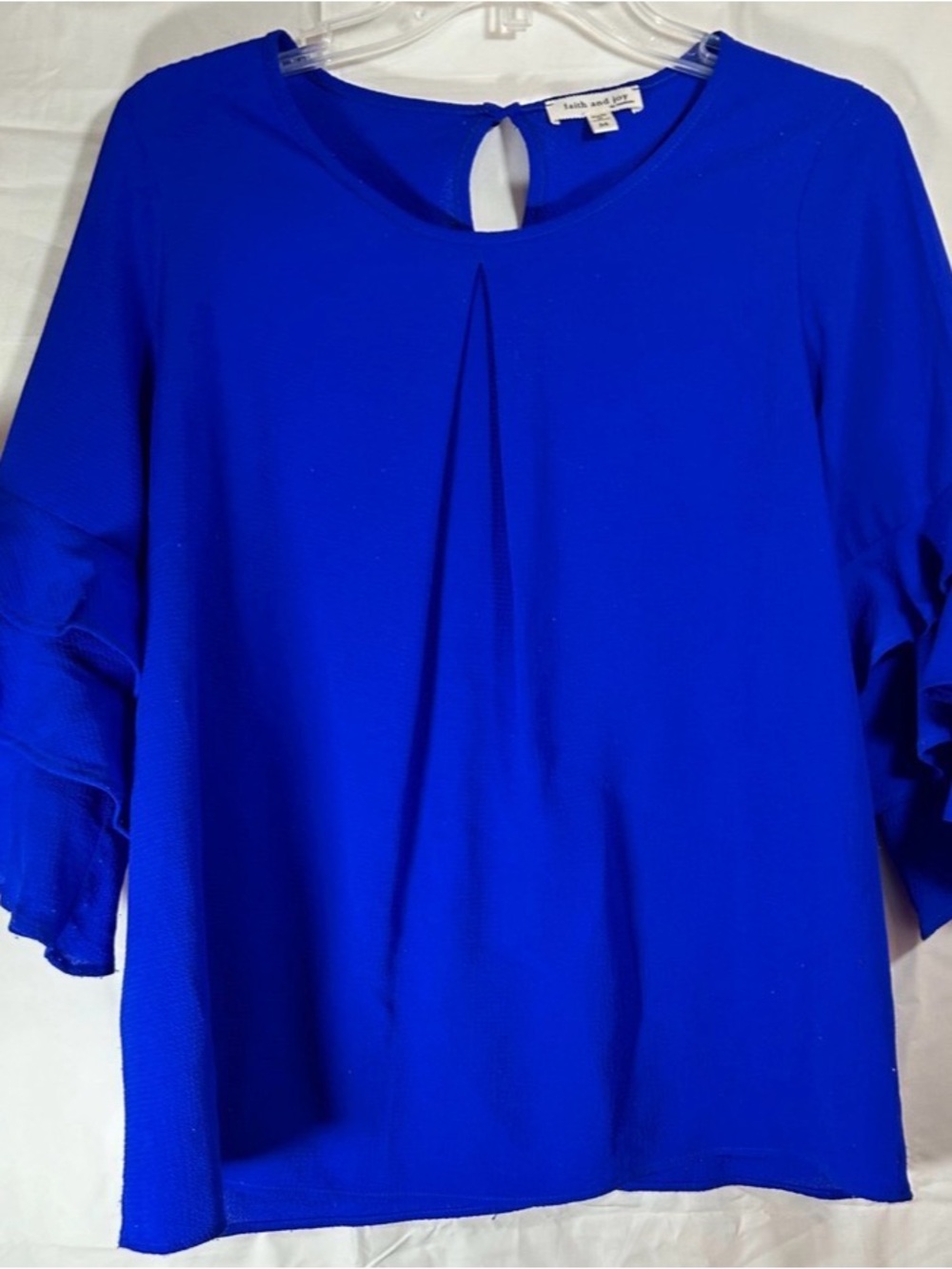 Faith & Joy Royal Blue Tiered Ruffle Sleeve Blouse Size Medium
